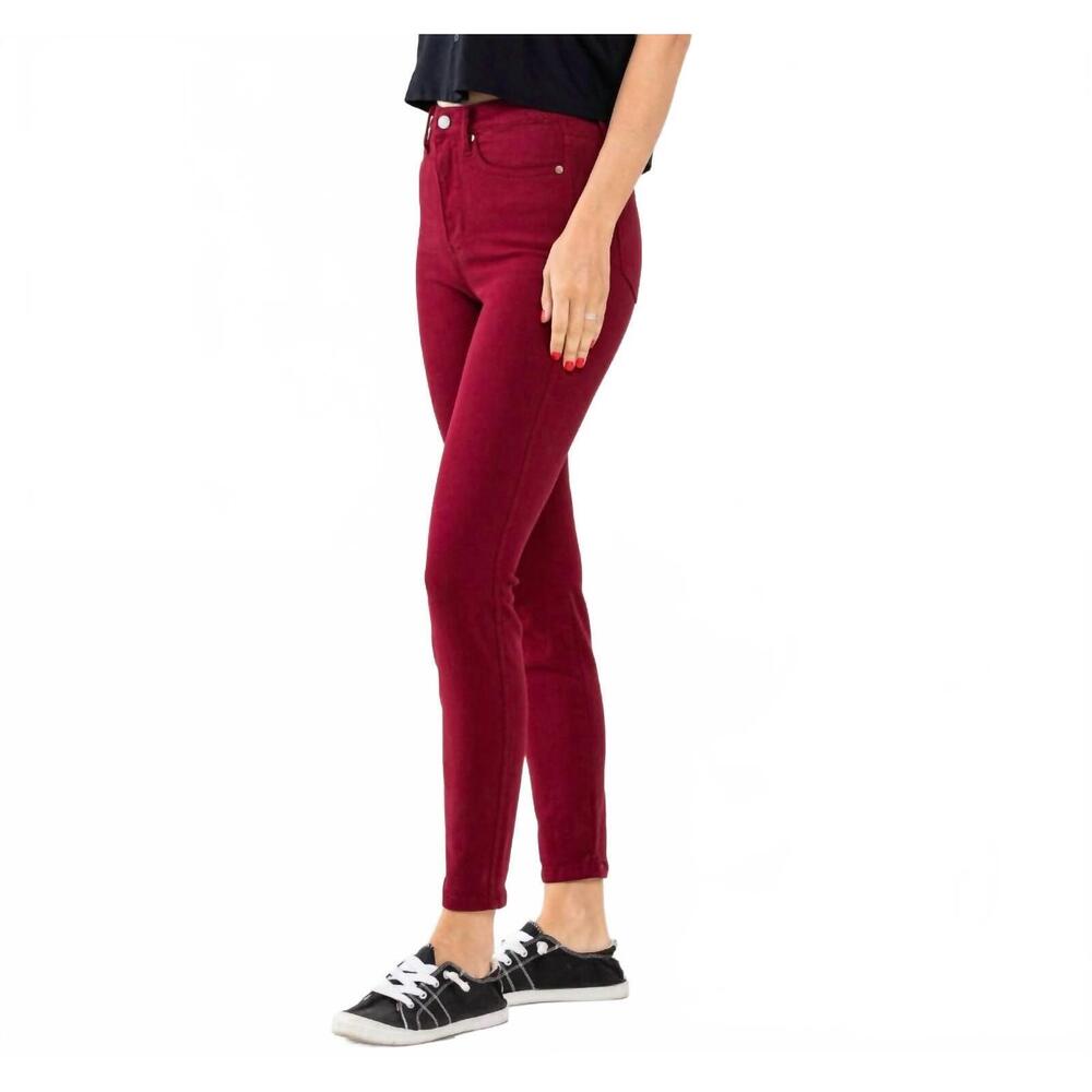 NEW JUDY BLUE high waist tummy control garment dyed skinny jeans in red - Picture 4 of 4